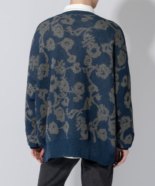 Adoon plain（アドーンプレーン）の「【Adoon plain】ルーズフラワーカーディガン（カーディガン/ボレロ・メンズ・ブルー/ブラック・MEDIUM/LARGE）」の17枚目の写真