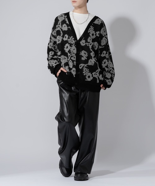 Adoon plain（アドーンプレーン）の「【Adoon plain】ルーズフラワーカーディガン（カーディガン/ボレロ・メンズ・ブルー/ブラック・MEDIUM/LARGE）」の8枚目の写真