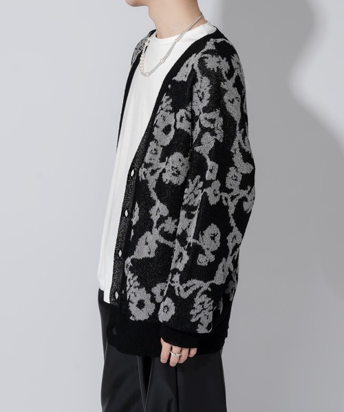 Adoon plain（アドーンプレーン）の「【Adoon plain】ルーズフラワーカーディガン（カーディガン/ボレロ・メンズ・ブルー/ブラック・MEDIUM/LARGE）」の5枚目の写真