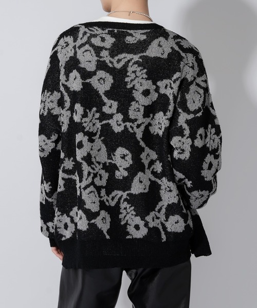 Adoon plain（アドーンプレーン）の「【Adoon plain】ルーズフラワーカーディガン（カーディガン/ボレロ・メンズ・ブルー/ブラック・MEDIUM/LARGE）」の6枚目の写真