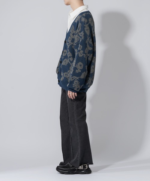 Adoon plain（アドーンプレーン）の「【Adoon plain】ルーズフラワーカーディガン（カーディガン/ボレロ・メンズ・ブルー/ブラック・MEDIUM/LARGE）」の20枚目の写真