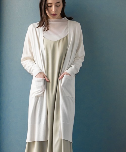 OPAQUE.CLIP(オペークドットクリップ)の「◆ベーシックロングカーディガン【UVケア/洗える】(カーディガン/ボレロ・レディース・オフホワイト/ブラック/ライトベージュ・38/40/42)」の2枚目の写真