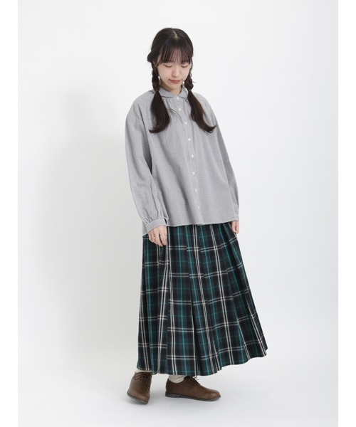 Samansa Mos2（サマンサ モスモス）の「丸襟ギャザーシャツ（シャツ/ブラウス・レディース・チャコール/オフホワイト/ベージュ/ブラック・ﾌﾘ-）」の11枚目の写真