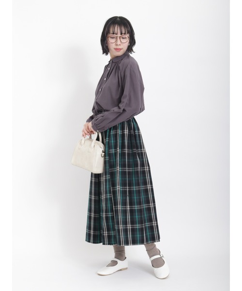 Samansa Mos2（サマンサ モスモス）の「丸襟ギャザーシャツ（シャツ/ブラウス・レディース・チャコール/オフホワイト/ベージュ/ブラック・ﾌﾘ-）」の15枚目の写真