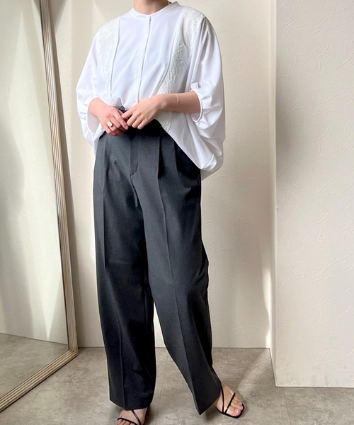 LHELBIE(レルビエ)の「ジャカード切替ドルマンシャツ(シャツ/ブラウス・レディース・ブラック/オフホワイト・M)」の3枚目の写真