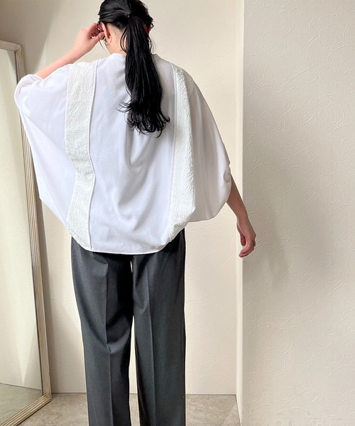 LHELBIE(レルビエ)の「ジャカード切替ドルマンシャツ(シャツ/ブラウス・レディース・ブラック/オフホワイト・M)」の5枚目の写真