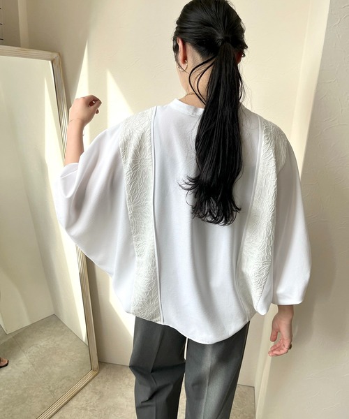 LHELBIE(レルビエ)の「ジャカード切替ドルマンシャツ(シャツ/ブラウス・レディース・ブラック/オフホワイト・M)」の8枚目の写真
