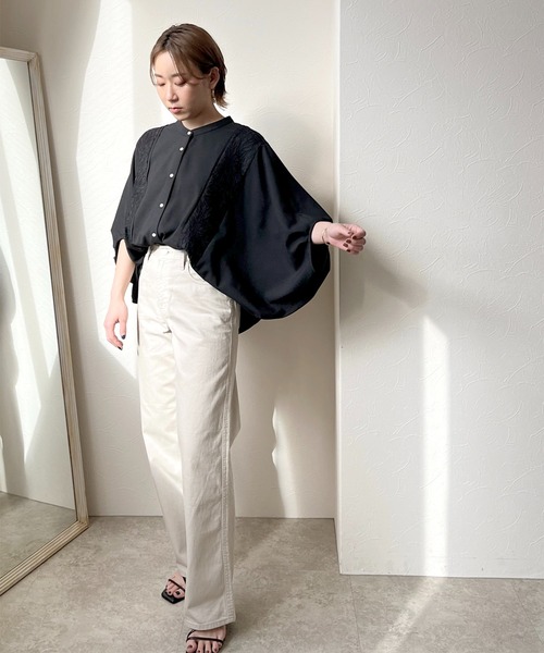 LHELBIE(レルビエ)の「ジャカード切替ドルマンシャツ(シャツ/ブラウス・レディース・ブラック/オフホワイト・M)」の13枚目の写真
