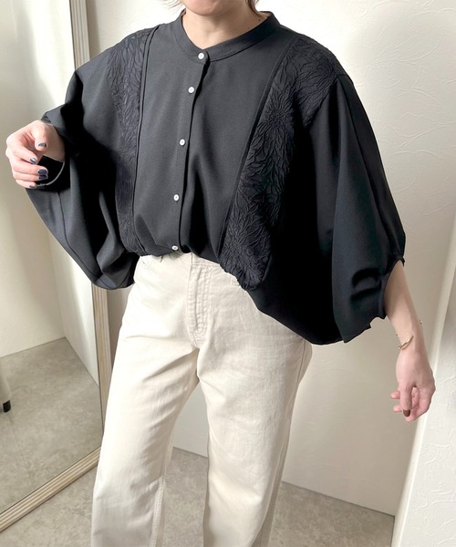 LHELBIE(レルビエ)の「ジャカード切替ドルマンシャツ(シャツ/ブラウス・レディース・ブラック/オフホワイト・M)」の18枚目の写真