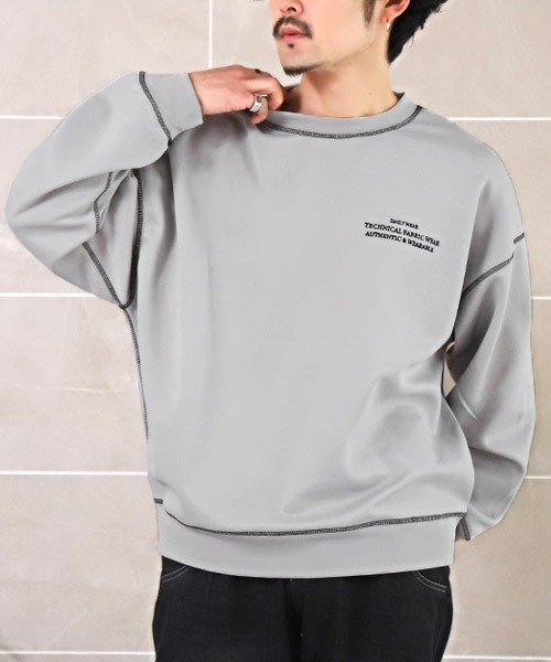 LUXSTYLE(ラグスタイル)の「テックダンボールニット配色ステッチトレーナー(Tシャツ/カットソー・メンズ・ブラック/ネイビー/グレー・M/L)」の3枚目の写真