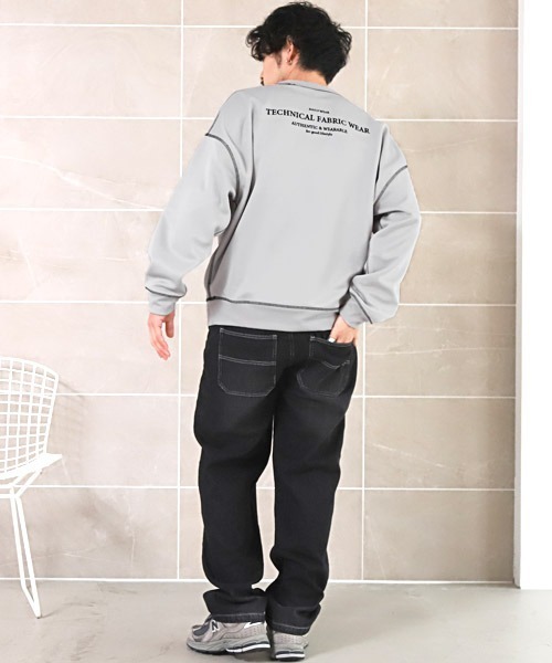 LUXSTYLE(ラグスタイル)の「テックダンボールニット配色ステッチトレーナー(Tシャツ/カットソー・メンズ・ブラック/ネイビー/グレー・M/L)」の4枚目の写真