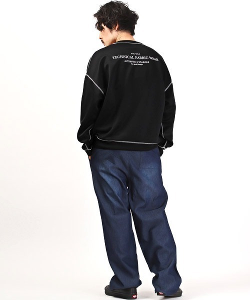 LUXSTYLE(ラグスタイル)の「テックダンボールニット配色ステッチトレーナー(Tシャツ/カットソー・メンズ・ブラック/ネイビー/グレー・M/L)」の7枚目の写真