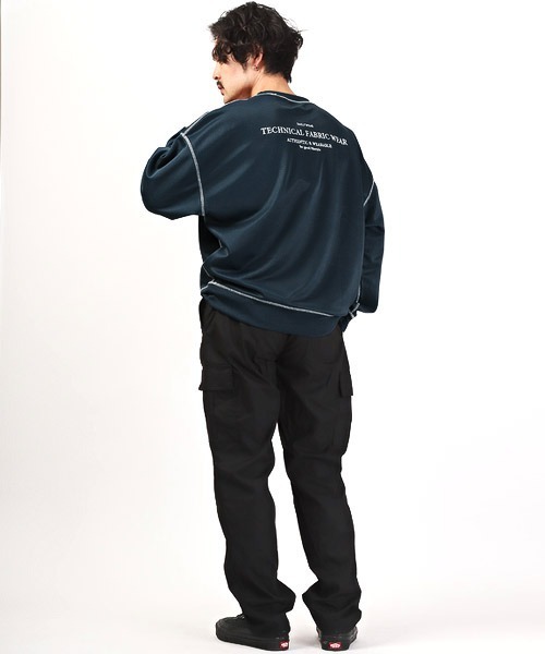 LUXSTYLE(ラグスタイル)の「テックダンボールニット配色ステッチトレーナー(Tシャツ/カットソー・メンズ・ブラック/ネイビー/グレー・M/L)」の9枚目の写真