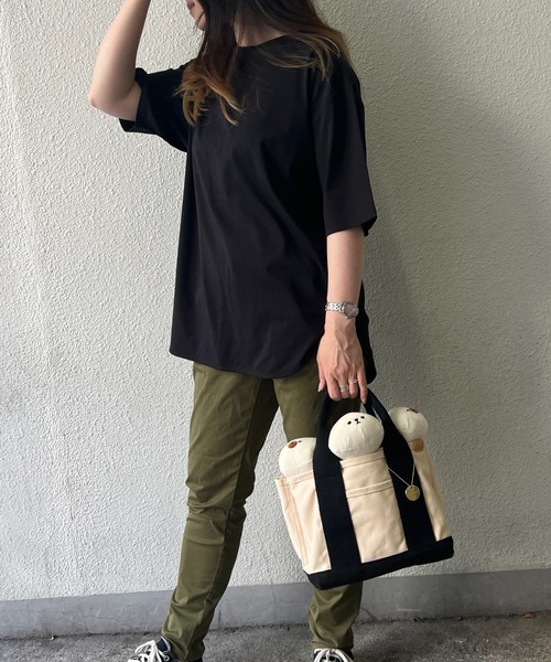 LBC（エルビーシー）の「シルケット裾ラウンドTシャツ（Tシャツ/カットソー・レディース・ベージュ/ブラック/ホワイト・M/L）」の3枚目の写真