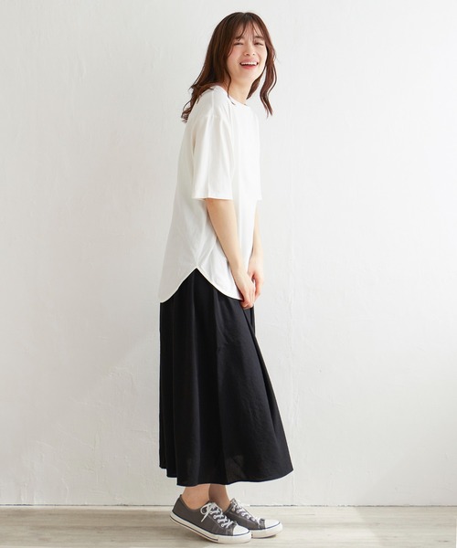 LBC（エルビーシー）の「シルケット裾ラウンドTシャツ（Tシャツ/カットソー・レディース・ベージュ/ブラック/ホワイト・M/L）」の10枚目の写真