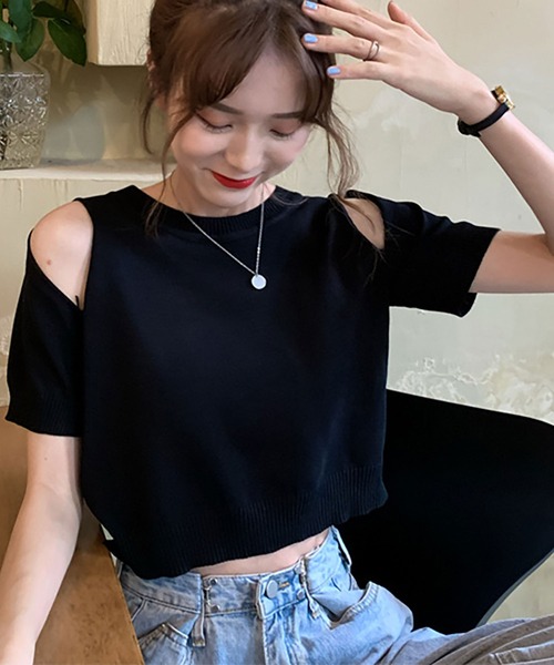 NinaetLina（ニナエリナ）の「半袖肩開きカットソー（Tシャツ/カットソー・レディース・ホワイト/ブラック・FREE）」の5枚目の写真