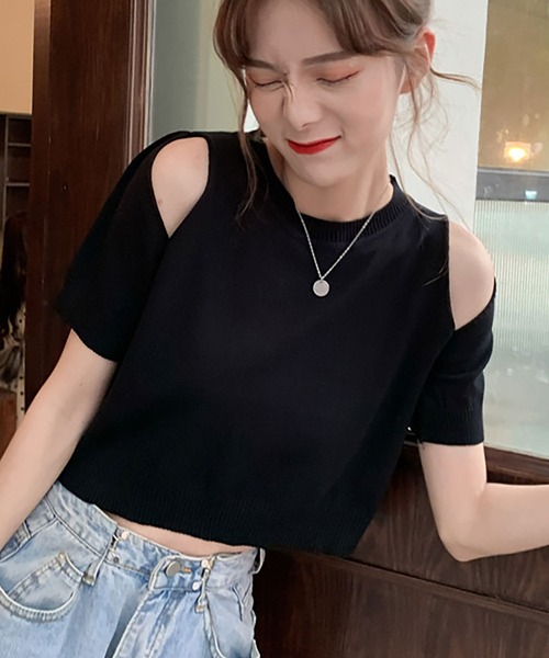 NinaetLina（ニナエリナ）の「半袖肩開きカットソー（Tシャツ/カットソー・レディース・ホワイト/ブラック・FREE）」の6枚目の写真