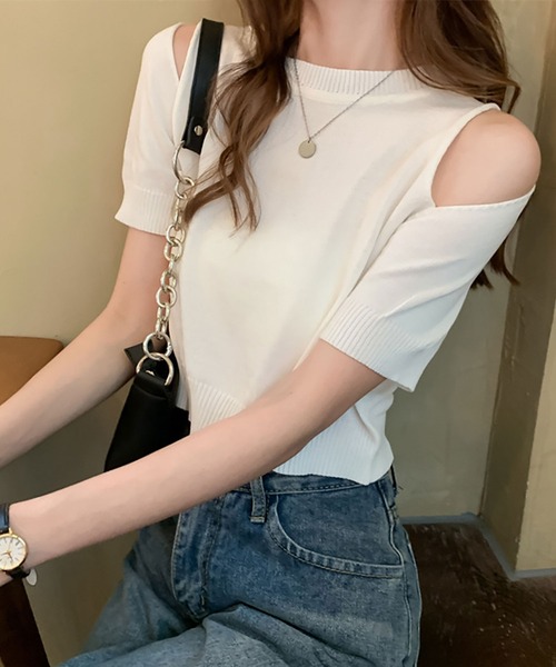 NinaetLina（ニナエリナ）の「半袖肩開きカットソー（Tシャツ/カットソー・レディース・ホワイト/ブラック・FREE）」の9枚目の写真