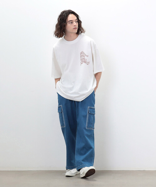 Purple&Yellow（パープルアンドイエロー）の「メッセージプリント ビッグ半袖Ｔシャツ（Tシャツ/カットソー・メンズ・ホワイト/ブラック/オレンジ/ブルー・LARGE/MEDIUM/SMALL）」の7枚目の写真