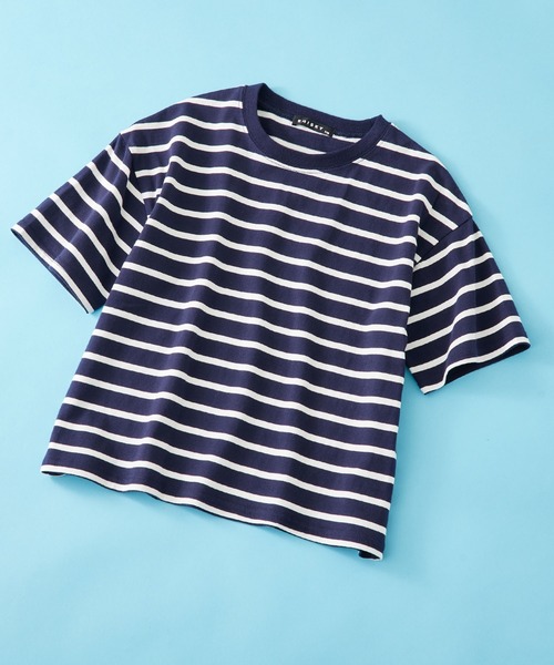 SHISKY（シスキー）の「SHISKY / シスキー ボーダー ビックシルエット  カットソー  半袖キッズ（Tシャツ/カットソー・キッズ・サックスブルー/グレー系/ベージュ/ネイビー系/チャコール/ネイビー/ネイビー系2/ダークグリーン/オフホワイト/ブラック系/杢グレー/グリーン系・140/120/110/130/160/150）」の12枚目の写真