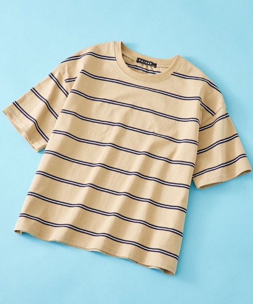 SHISKY（シスキー）の「SHISKY / シスキー ボーダー ビックシルエット  カットソー  半袖キッズ（Tシャツ/カットソー・キッズ・サックスブルー/グレー系/ベージュ/ネイビー系/チャコール/ネイビー/ネイビー系2/ダークグリーン/オフホワイト/ブラック系/杢グレー/グリーン系・140/120/110/130/160/150）」の7枚目の写真