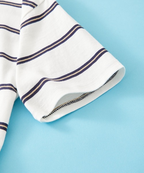 SHISKY（シスキー）の「SHISKY / シスキー ボーダー ビックシルエット  カットソー  半袖キッズ（Tシャツ/カットソー・キッズ・サックスブルー/グレー系/ベージュ/ネイビー系/チャコール/ネイビー/ネイビー系2/ダークグリーン/オフホワイト/ブラック系/杢グレー/グリーン系・140/120/110/130/160/150）」の14枚目の写真