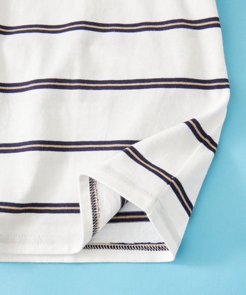 SHISKY（シスキー）の「SHISKY / シスキー ボーダー ビックシルエット  カットソー  半袖キッズ（Tシャツ/カットソー・キッズ・サックスブルー/グレー系/ベージュ/ネイビー系/チャコール/ネイビー/ネイビー系2/ダークグリーン/オフホワイト/ブラック系/杢グレー/グリーン系・140/120/110/130/160/150）」の15枚目の写真