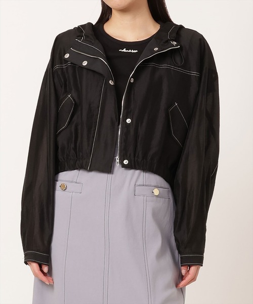 REDYAZEL（レディアゼル）の「配色ステッチシアースタンドショートブルゾン（ブルゾン・レディース・ライトグレー/ブラック/オフホワイト・FREE）」の12枚目の写真