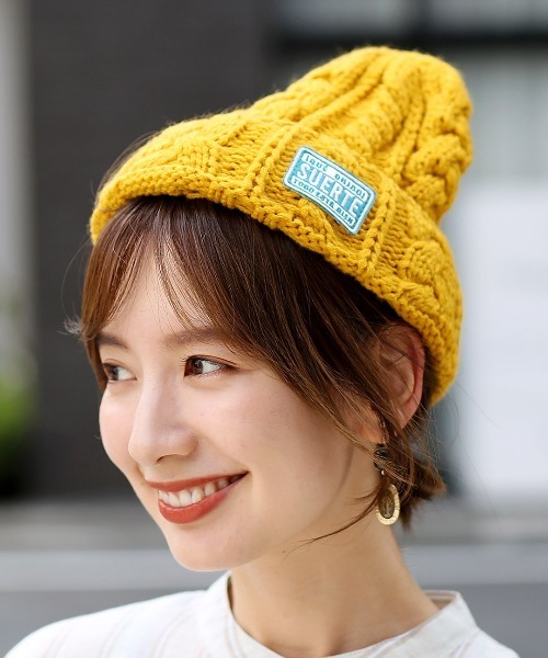 チチカカ（チチカカ）の「ケーブル編みニットキャップ（ニットキャップ/ビーニー・レディース・ダークグリーン/イエロー/ブラック/アイボリー/オレンジ/ブルー・FREE）」の5枚目の写真