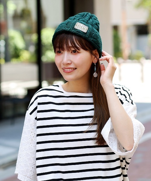 チチカカ（チチカカ）の「ケーブル編みニットキャップ（ニットキャップ/ビーニー・レディース・ダークグリーン/イエロー/ブラック/アイボリー/オレンジ/ブルー・FREE）」の12枚目の写真