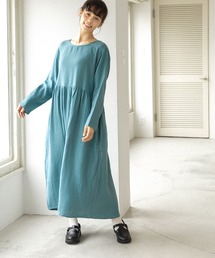 【ママサイズ】ダブルガーゼ 長袖 リラックス ワンピース コットン