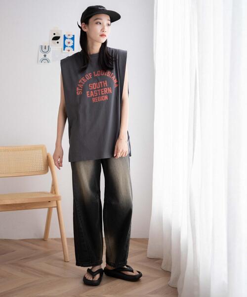 WEGO（ウィゴー）の「WEGO/タックノースリーブT（タンクトップ・レディース・杢グレー/スミクロ・FREE）」の3枚目の写真