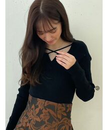 MERCURYDUO | 2WAYデコルテナローテープランダムリブニット(ニット/セーター)