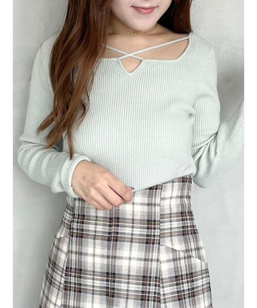 MERCURYDUO(マーキュリーデュオ)の「2WAYデコルテナローテープリブニット(ニット/セーター・レディース・ブラック/パープル/オフホワイト/ミント・FREE)」の5枚目の写真