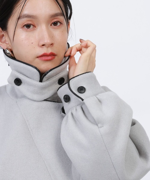 HARE ウールバイピングコート 黒 HARE（ハレ）の「ウールパイピングコート(HARE)（チェスター