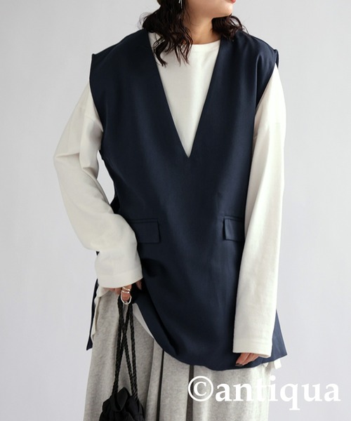 antiqua（アンティカ）の「Ｖネックベーシックベスト（ベスト・レディース・ベージュ/ブラック/ネイビー・FREE）」の3枚目の写真