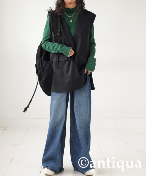 antiqua（アンティカ）の「Ｖネックベーシックベスト（ベスト・レディース・ベージュ/ブラック/ネイビー・FREE）」の4枚目の写真