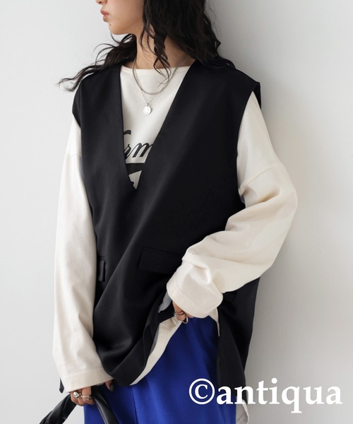 antiqua（アンティカ）の「Ｖネックベーシックベスト（ベスト・レディース・ベージュ/ブラック/ネイビー・FREE）」の7枚目の写真