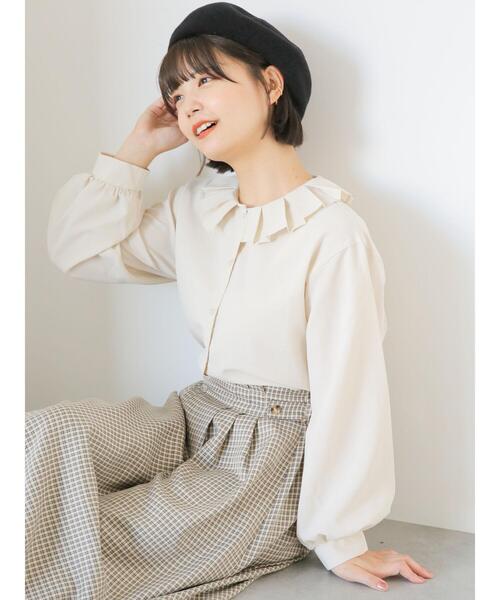 ehka sopo(エヘカソポ)の「プリーツ襟ブラウス(シャツ/ブラウス・レディース・キナリ/オフホワイト/ネイビー・F)」の5枚目の写真