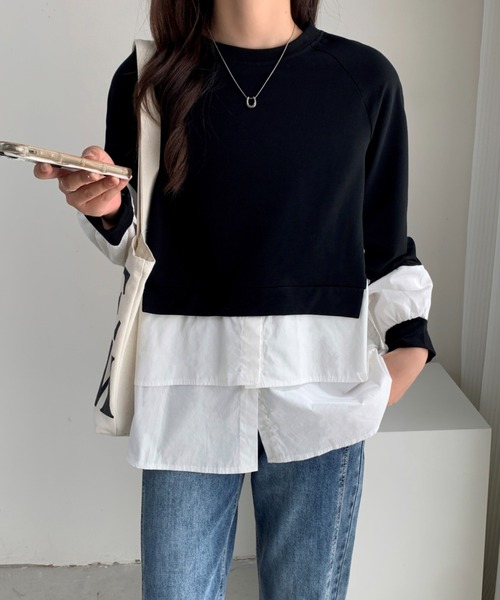 ABITOKYO(アビトーキョー)の「レイヤード風ボリュウーム袖スウェットプルオーバー(スウェット・レディース・ブラック/ホワイト/カーキ/グレー・FREE)」の3枚目の写真