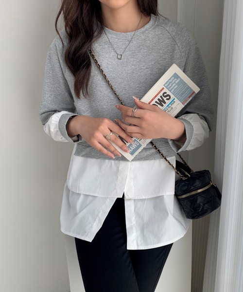 ABITOKYO(アビトーキョー)の「レイヤード風ボリュウーム袖スウェットプルオーバー(スウェット・レディース・ブラック/ホワイト/カーキ/グレー・FREE)」の16枚目の写真