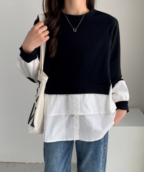 ABITOKYO(アビトーキョー)の「レイヤード風ボリュウーム袖スウェットプルオーバー(スウェット・レディース・ブラック/ホワイト/カーキ/グレー・FREE)」の7枚目の写真
