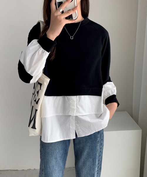 ABITOKYO(アビトーキョー)の「レイヤード風ボリュウーム袖スウェットプルオーバー(スウェット・レディース・ブラック/ホワイト/カーキ/グレー・FREE)」の8枚目の写真
