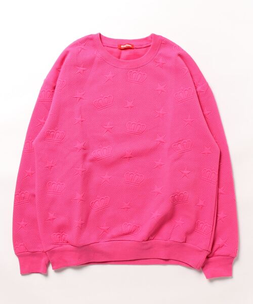 BABYDOLL(ベビードール)の「親子お揃い エンボス 総柄 トレーナー 8883A(スウェット・レディース・ブラック/ピンク・M/XL/L/S)」の2枚目の写真
