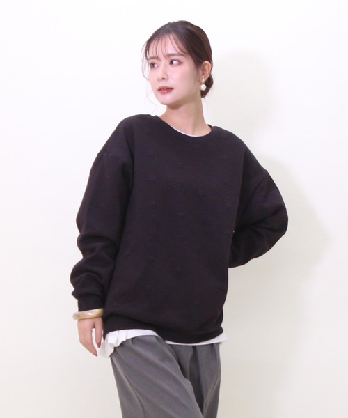 BABYDOLL(ベビードール)の「親子お揃い エンボス 総柄 トレーナー 8883A(スウェット・レディース・ブラック/ピンク・M/XL/L/S)」の7枚目の写真