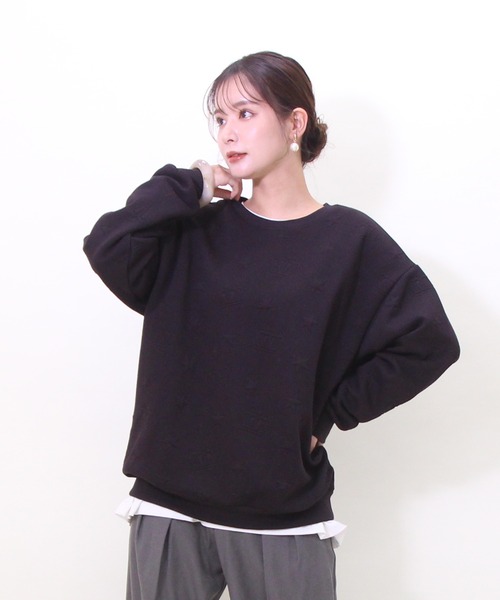 BABYDOLL(ベビードール)の「親子お揃い エンボス 総柄 トレーナー 8883A(スウェット・レディース・ブラック/ピンク・M/XL/L/S)」の9枚目の写真