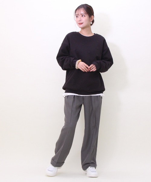 BABYDOLL(ベビードール)の「親子お揃い エンボス 総柄 トレーナー 8883A(スウェット・レディース・ブラック/ピンク・M/XL/L/S)」の6枚目の写真