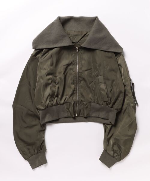 ULEULA（ウルア）の「ビック襟スタンドショートブルゾン（ブルゾン・レディース・ブラック/アイボリー/カーキ・FREE）」の6枚目の写真