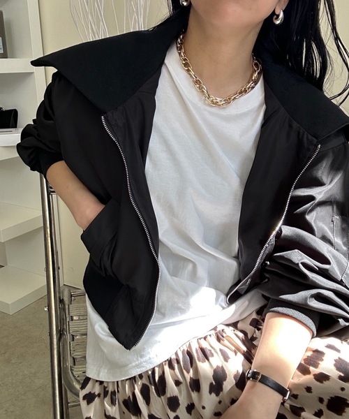 ULEULA（ウルア）の「ビック襟スタンドショートブルゾン（ブルゾン・レディース・ブラック/アイボリー/カーキ・FREE）」の13枚目の写真