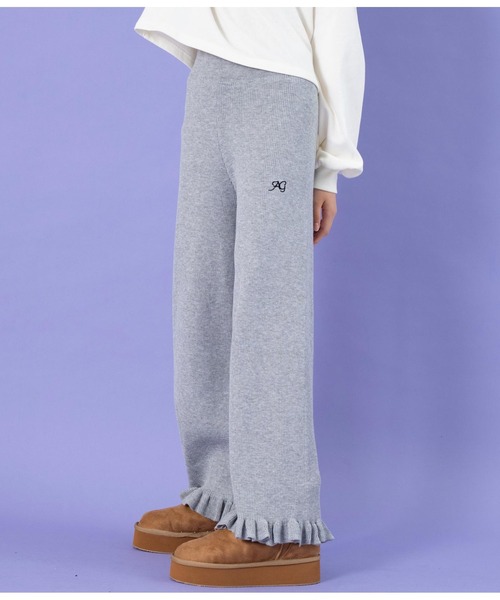 ANAP GiRL(アナップガール)の「裾フリルニットワイドパンツ(その他パンツ・キッズ・サックスブルー/グレー・S/M/XS)」の4枚目の写真